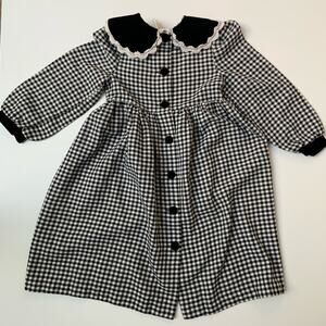 Vintage 90s Bonnie Girls 6 Black Plaid Gingham Shirt Dress Lace Collar Prairie
